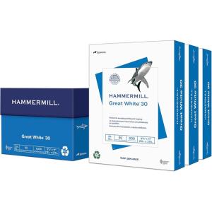 imageHammermill Printer Paper Great White 30 Recycled Paper 85 x 111 Ream 500 Sheets  92 Bright Made in the USA 0867103 Ream  1500 Sheets