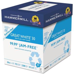 imageHammermill Printer Paper Great White 30 Recycled Paper 85 x 111 Ream 500 Sheets  92 Bright Made in the USA 086710Express Pack