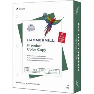 imageHammermill Printer Paper Premium Color 28 lb Copy Paper 85 x 11  5 Ream 2500 Sheets  100 Bright Made in the USA 102450C White3 Hole 85x11